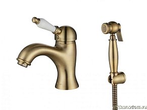 Aksy Bagno Biti 322 Смеситель для раковины с гигиенической лейкой, шланг, кронштейн, бронза